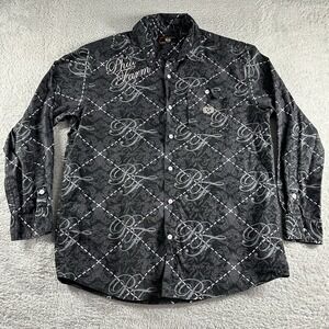 VINTAGE Y2K Phat Farm‎ Shirt Mens 2XL XXL Black Button Up AOP Pattern Black